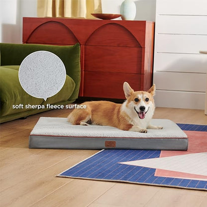 Bedsure Medium Dog Beds for Medium Dogs - Orthopedic Dog Beds with Removable Washable Cover, Egg Crate Foam Pet Bed Mat, Suitable for Dogs Up to 35lbs, Light Grey