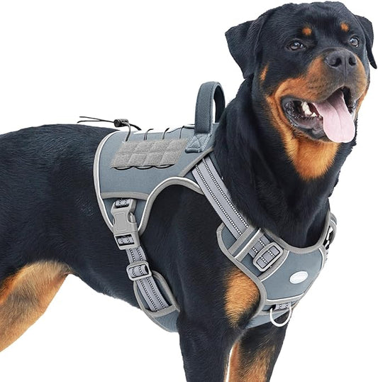 Auroth Tactical Dog Harness for Large Dogs No Pull Adjustable Pet Harness Reflective K9 Working Training Easy Control Pet Vest Military Service Dog Harnesses Grey L