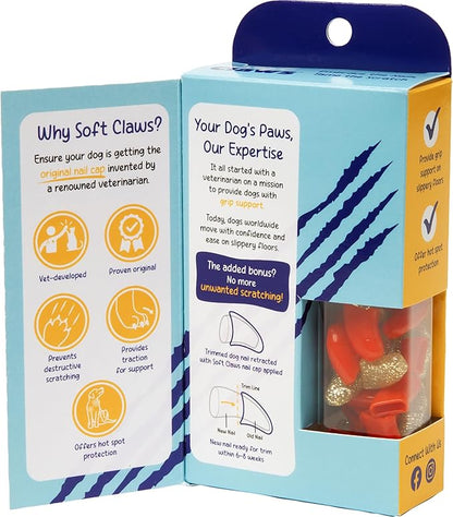 Soft Claws Nail Caps for Dogs with Non-Slip Design Made in USA - 40 Dog Nail Covers for Long-Lasting Protection of Floors and Furniture - Red & Gold Sparkle, XXL