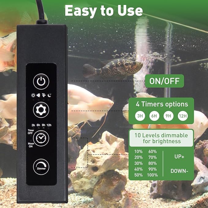 LED Aquarium Light for Plant,24/7 Mode Clip On Aquarium Light with Timer for 12-29 inch Freshwater Fish Planted Tank,Adjustable Brightness 8 Colors 38W Full Spectrum RGBW Fish Tank Light