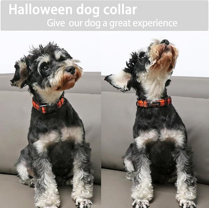 ARING PET Halloween Dog Collar-Cute Fall Dog Collar for Small Dogs, Cotton Halloween Orange Grid Dog Collars for Small Medium Large Female and Male Dogs