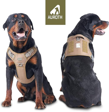 Auroth Tactical Dog Harness for Large Dogs No Pull Adjustable Pet Harness Reflective K9 Working Training Easy Control Pet Vest Military Service Dog Harnesses Army Yellow L
