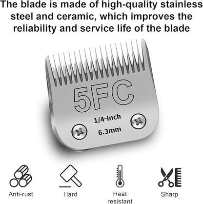 5FC Detachable Pet Clipper Replacement Blades Compatible with Andis/Oster A5/Wahl KM10 Series Dog Clipper,Made of Ceramic Blade & Stainless Steel Blade,Size 5FC Cut Length 1/4-Inchï¼2 Packï¼