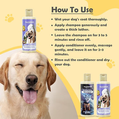 Odor Control Dog Shampoo and Conditioner Set, Dry Skin&Itchy Relief，for Allergies and Itching Dog or Puppy，Hypoallergenic Dog Shampoo for Sensitive Skin(Net 6.76 FL Oz)