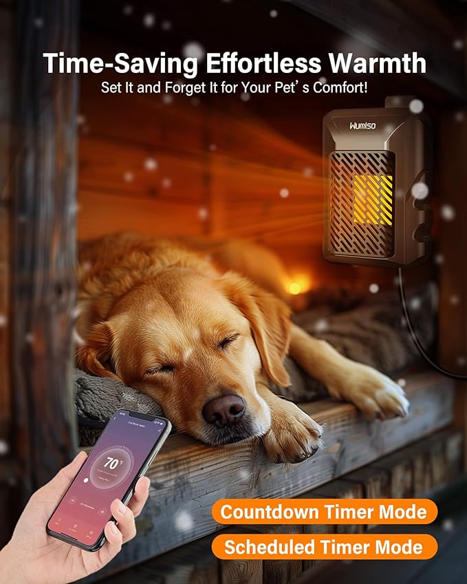 Dog House Heater with Thermostat APP WIFI Control,500W Dog House Heaters for Outside Doghouse Kennel, Outdoor Pet House Heater For Winter Outdoor, Safe Electric Heater,Adjustable Temp Timer