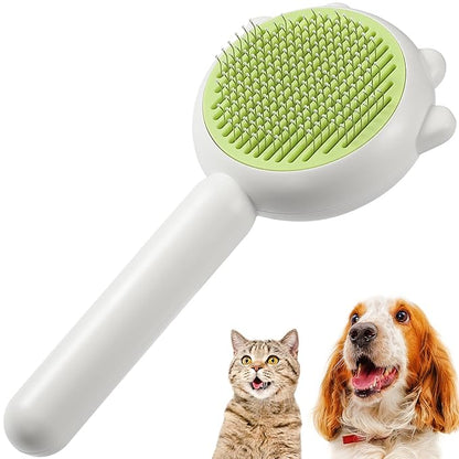 MoeSoce Self Cleaning Dog Brush for Short Haired Dogs, Cat Deshedding Brush with Release Button, Removes Loose Hair and Tangles, Green