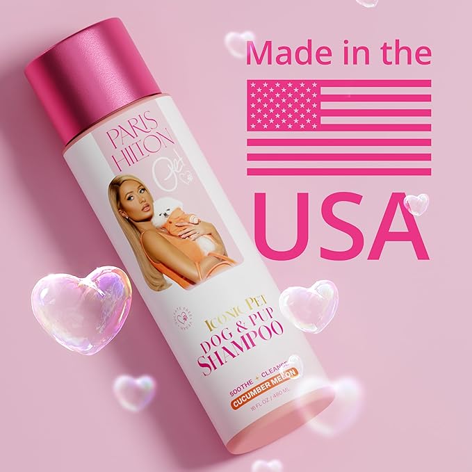 Paris Hilton Dog Shampoo - Crisp Refreshing Cucumber Melon Scent, Sulfate-Free Vegan & Hypoallergenic for All Dog Breeds, with Oatmeal & Aloe for Healthy Coats & Salon-Quality Grooming, 16oz (480ml)