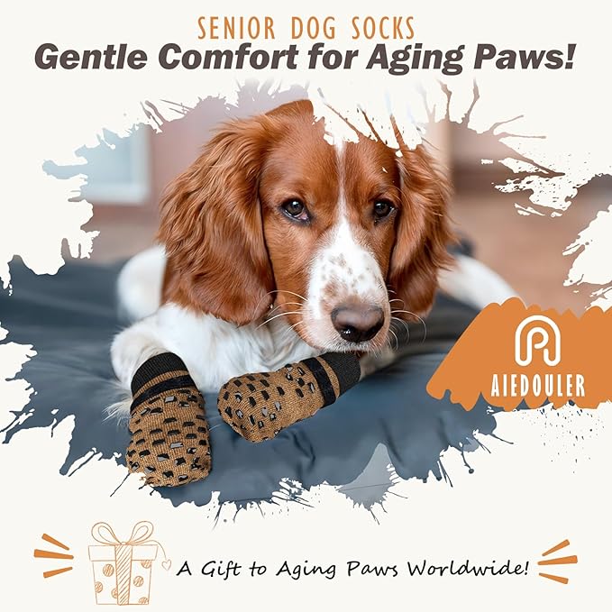 Non Slip Dog Socks to Prevent Licking Paws Grippy Socks for Senior Dog on Hardwood Floors Anti Slip Dog Socks for Hot Pavement Double Side Paw Protector Prevent Scratching Brown XL