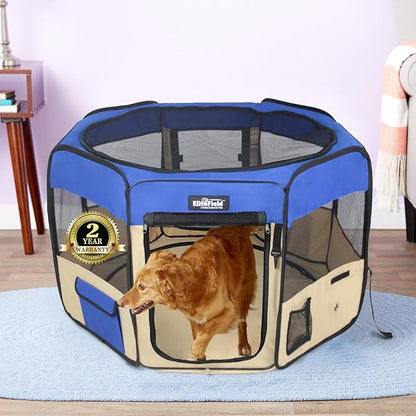 EliteField 2-Door Soft Pet Playpen (2 Year Warranty), Exercise Pen, Multiple Sizes and Colors Available for Dogs, Cats and Other Pets (62" x 62" x 30"H, Royal Blue+Beige)
