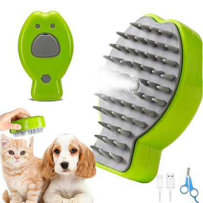 Cat Steam Brush,3 in 1 Steamy Cat Brush for Shedding,Steamy Cat Brush for Long & Short Haired Cats & Dogs, Pets Grooming Portable Pet Hair Removal Tool,Green