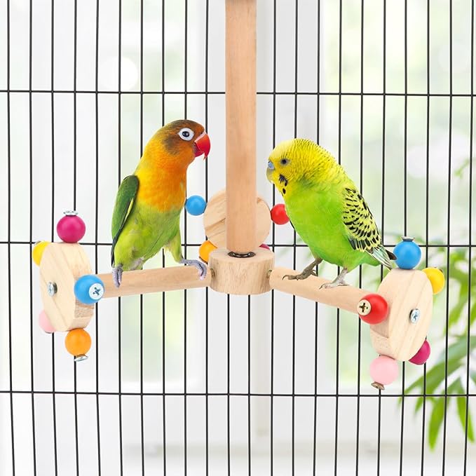 Hypeety Spinning Bird Perch Stand Toy Natural Wood Interactive Exercise Wheel Parrot Perch Toys Bird Rotating Perch for Parrot Parakeets Budgies Lovebirds Finch Conures (3 Stands)