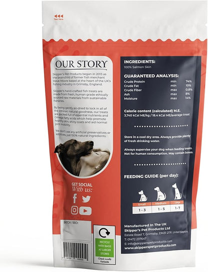 SKIPPER'S Salmon Skin Cubes - 100% Salmon Skin Grain Free & Hypoallergenic Cubes for Dogs, All Natural & Healthy Dog Treats, Omega 3 & 6 Oil, Great for Skin, Coat & Joints | (2.5 Oz)