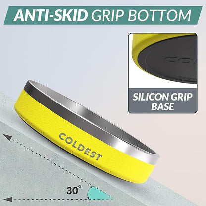 Coldest Dog Bowl - Anti Rust Metal, Non Slip, 3 Layers Insulated Stainless Steel Dog Bowls - Spill Proof & Heavy Duty - Water Bowl for Dogs, Cats & Pets, Dish Washer Safe (21 oz, Solar Yellow)