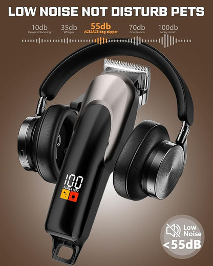 ACE2ACE Dog Clippers Grooming Professional for Thick Hair, Dog Shaver Grooming Kit, Cordless Pet Cat Clippers for Thick Curly Fur, Low Noise Rechargeable Cat Trimmer-6Krpm