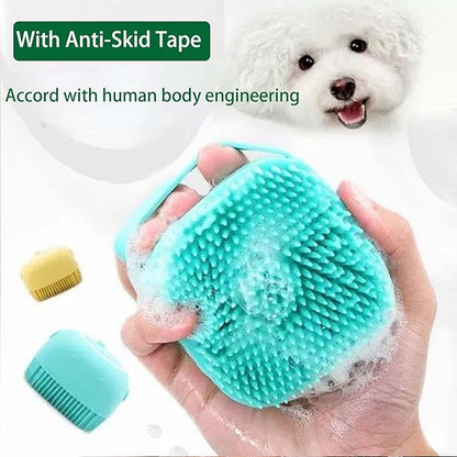 Dog Bath Brush, Dog Grooming Brush - Silicone Cat Shampoo Comb, Shampoo Dispenser for Kitty and Puppy (Yellow)