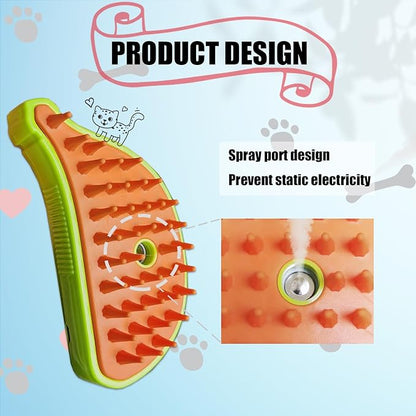 Cat Steam Brush with Water Steamy Pet Brush Spray Misty Cat Brush for Deshedding with Charging Cable Silicone ALD-001-G (Banana Green)