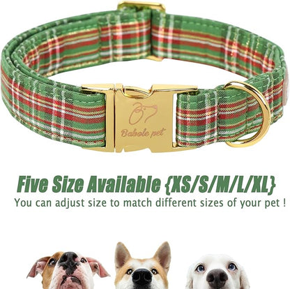 Christmas Dog Collars for Small Dog,Green Dog Collar with Safety Metal Buckle Adjustable Puppy Collars for Medium Large Dog,Boy&Girl&Male&Female Dog Gift,S-10-16"