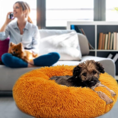 Small Dog Bed for Calming Dog 19 inches Orange Puppy Bed for Extra Small Dog Bed Washble Anti-Anxiety Puppy Bed Machine Washable Cozy Soft Pet Round Bed Fits up to 10-100 lbs