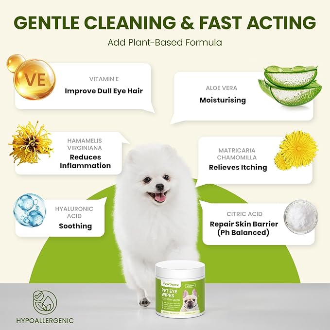 Eye Wipes for Dogs & Cats, Hypoallergenic Dog Eye Wipes Cleaner, Soothing Cleaning Grooming Pet Wipes Gently Remove Tear Stain, Eye Debris, Discharge, Mucus, Deodorizing, Unscent, 200 PCS