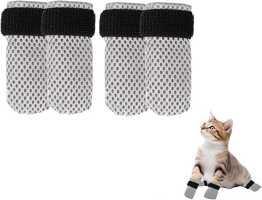 4 Pack Breathable Cat Shoes to Prevent Scratcning, Adjustable Only Cats Booties Mittens Socks (Grey, M)