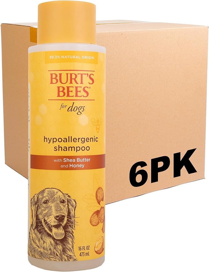 Burt's Bees for Pets Hypoallergenic Shampoo for Dogs with Shea Butter and Honey, 95% Natural Origin Formulas, Cleanser for Sensitive Dogs - Gentle Dog Wash, 6pk, 16 oz