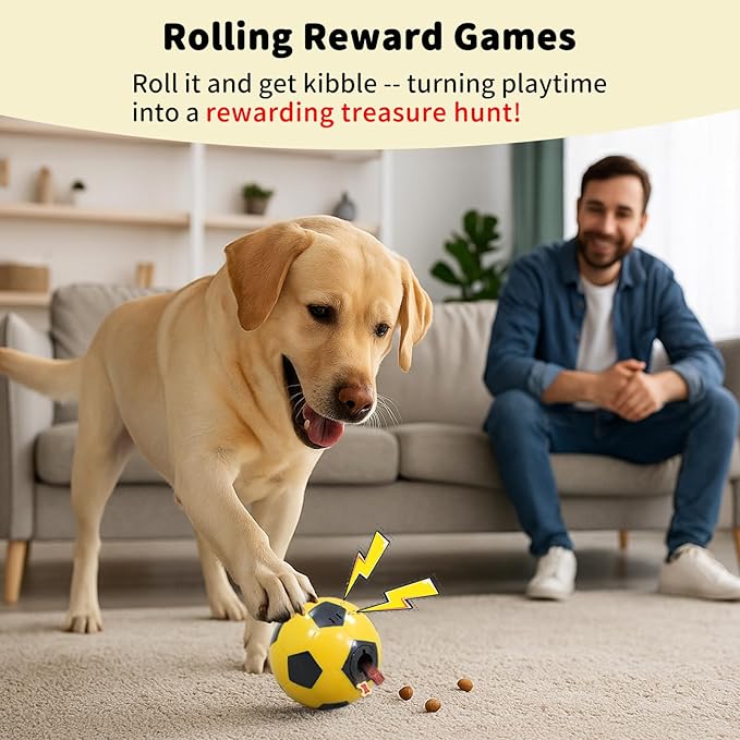 Interactive Dog Toys Treat Dispensers - Giggle Squeaky Dog Soccer Ball Rewards Puzzle to Keep Them Busy, Mental Stimulation Enrichment Food Dispensing for Small Medium Large Breeds, Yellow