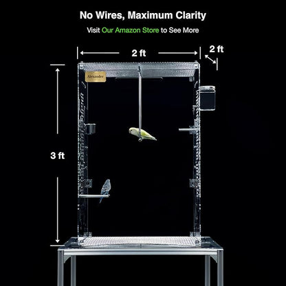 GuineaLoft Custom Acrylic Bird Cage (Model-ET2) - Crystal Clear, Small, Medium, Large Cages for Birds, Custom Made, Optional Personalized Name Plate, Background, Accessories, Visit GuineaLoft Store