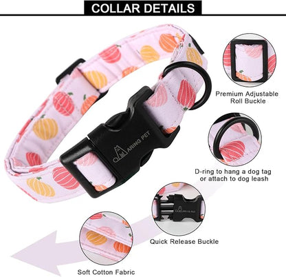 ARING PET Halloween Dog Collar-Cute Pumpkin Dog Collar for Small Dogs, Cotton Pink Girl Dog Collars with Quick Release Buckle for Small Medium Large Dogs