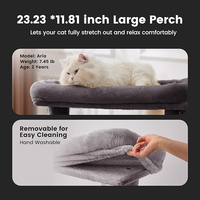 Gardner Pet 41" Tall Cat Tree for Large Cats, Heavy Duty Cat Tower with 3.2in Posts & Washable Top Perches, Space-Saving Cat Furniture with Replaceable Natural Sisal for Apartments, Easy to Assembly