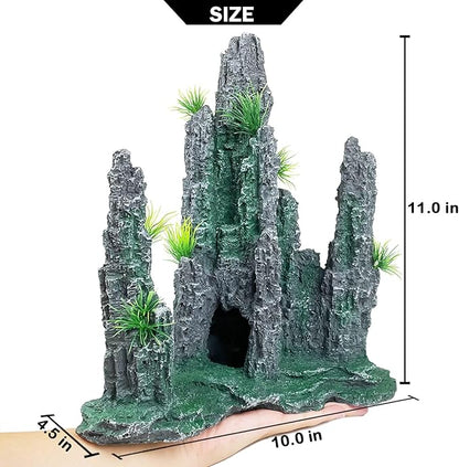 Aquarium Decoration Large and Tall for Fish Tank Rock Thematic Ornaments Aquarium Mountain View Stone Ornaments Aquarium Decor Tree House Cave Fish Tank Decoration - Large