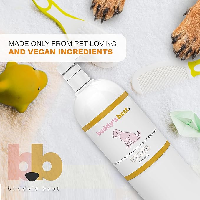 Buddy's Best, Dog Shampoo and Conditioner in One - Natural Oatmeal Shampoo for Dogs with Sensitive Skin - Moisturizing Dog Wash (32 Fl Oz, Ripe Melon)