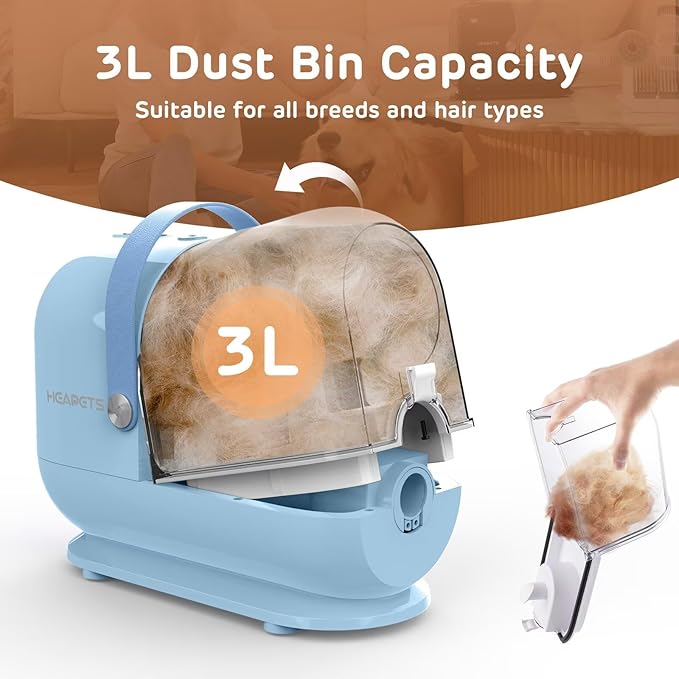 Dog Grooming Vacuum Kit - 3L Vacuum with 7 Tools, Low Noise Electric Clipper and Brush for Pet Shedding at Home, Blue