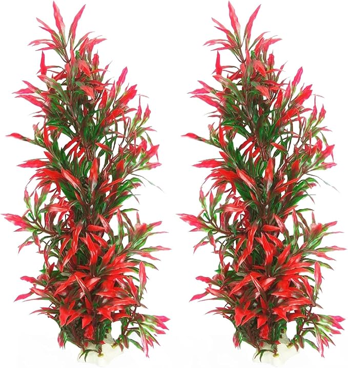 Large Aquarium Plants Artificial Water Seaweed 2 Pcs About 13 Inch for Fish Tank Decor Plastic Plant for Betta Shrimp Red Gladiolus