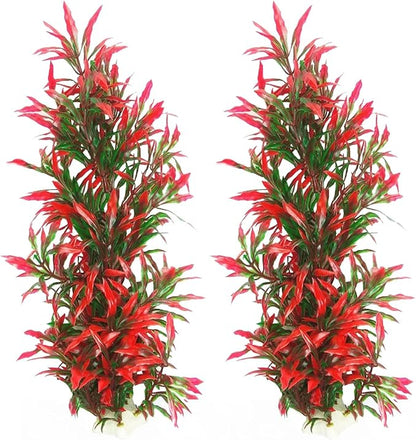 Large Aquarium Plants Artificial Water Seaweed 2 Pcs About 13 Inch for Fish Tank Decor Plastic Plant for Betta Shrimp Red Gladiolus