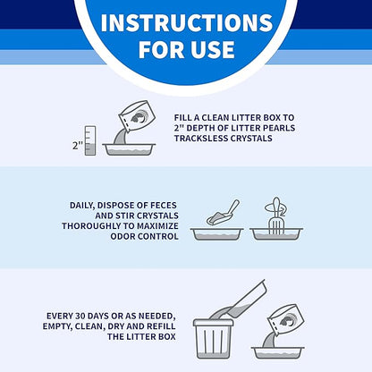 Litter Pearls Tracksless Unscented Non-Clumping Crystal Cat Litter with Odorbond, 7 lb, White, Clear and Blue Crystals