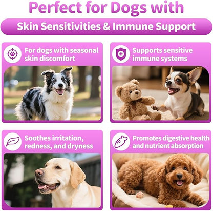 Dog Allergy Relief Chews, Itch Relief for Dogs – Turmeric & Omega-3 Supplements for Skin Comfort, Coat Health & Seasonal Support, Immune Care with Biotin & Quercetin – Chicken Flavor, 90 Count
