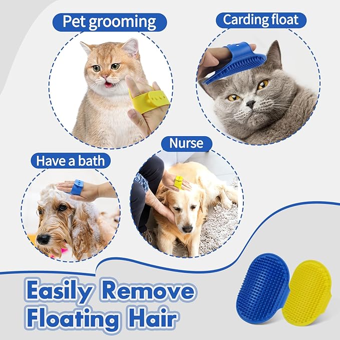 Dog Bath Brush with Grooming Supplies: Dog Brush for Short Haired and Long Haired Dogs, Silicone Brush with Ring Handle, Grooming Tools for Equigroomers, Breeders, and Dog Owners(Blue and Yellow)