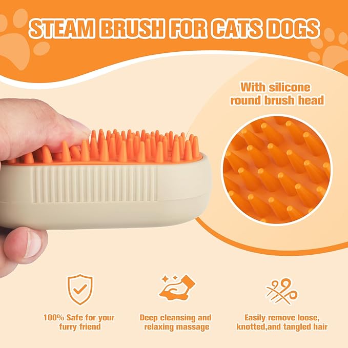 Steam Brush for Dogs Cats,Cat Steam Brush for Shedding,3 in 1 Steamy Cat Brushes,Silicone Pet Spray Hair Removal Comb for Grooming,Massage,Combing,Rechargeable Spritz Defur Comb for Cats Dogs Yellow