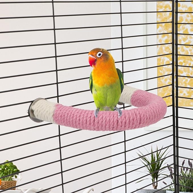 Hypeety Bird Perches Parrot U Shape Natural Wood Hemp Rope Stand Perch Bird Stick Paw Grinding Perch Birdcage Accessories Perch Standing Toy for Budgies Parakeet Cockatiel Conures
