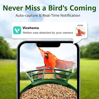 PeckCam® Smart Bird Feeder with Camera 2K HD Auto Detect & Notify, AI Identify 10000+ Birds Camera with Solar Panel 5 Perch Attachments Wireless Outdoor Birdwatching Gift for Birds Lover, Green
