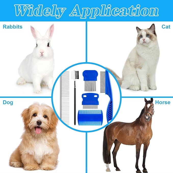 6 Pieces Pets Grooming Comb Kit Flea Lice Combs Pet Eye Tear Stain Remover Combs for Small Dogs Puppies Cats Remove Knots Crust Mucus Floating Hair