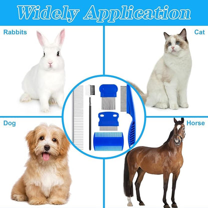 6 Pieces Pets Grooming Comb Kit Flea Lice Combs Pet Eye Tear Stain Remover Combs for Small Dogs Puppies Cats Remove Knots Crust Mucus Floating Hair