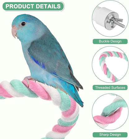 2-Pack Rope Perches for Bird Cages, 23.6 in Length Comfort Grip Flexible Rope Perch Beak & Paw Grinding for Parrots/Cockatiels/Parakeets, Bird Platform Sand [Pink Cyan]
