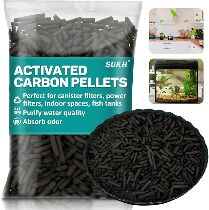 Sukh Activated Carbon Pellets - Activated Charcoal Bulk Carbon for Aquarium Charcoal Pellets for Waterbox Aquariums Pond Fish Tank (1.9, Pounds)