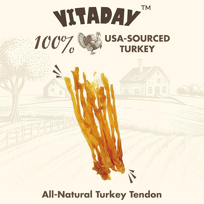 Turkey Tendon for Dogs, Turkey Tendon Strip 3 oz, 100% Natural, USA-Sourced, High-Protein, Low-Fat, Long-Lasting Dog Chew, Rawhide Alternative, Hypoallergenic Puppy & Dog Treats