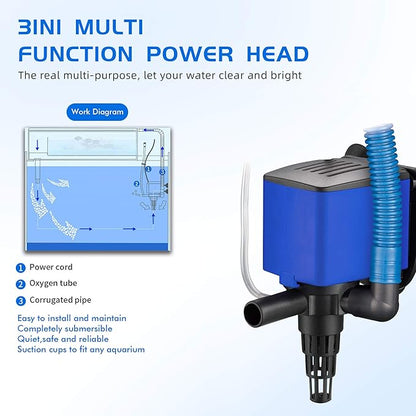 660 GPH Powerhead Submersible Pump - 3 in 1 Aquarium Fish Tank Pump with Oxygenation, Filtration & Water Cycling, 6.6 ft max lift, 35W - 5 Pack