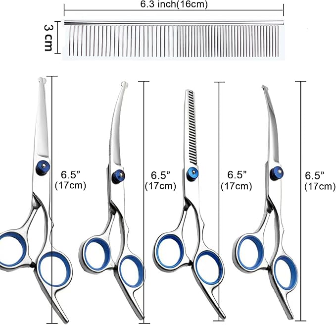 7PCS Dog Grooming Scissors Kit Professional Curved Dog Scissors for Grooming Safety Round Tip 4CR Coated Stainless Steel Heavy Duty Thinning Pet Shears Set for Dogs Cats