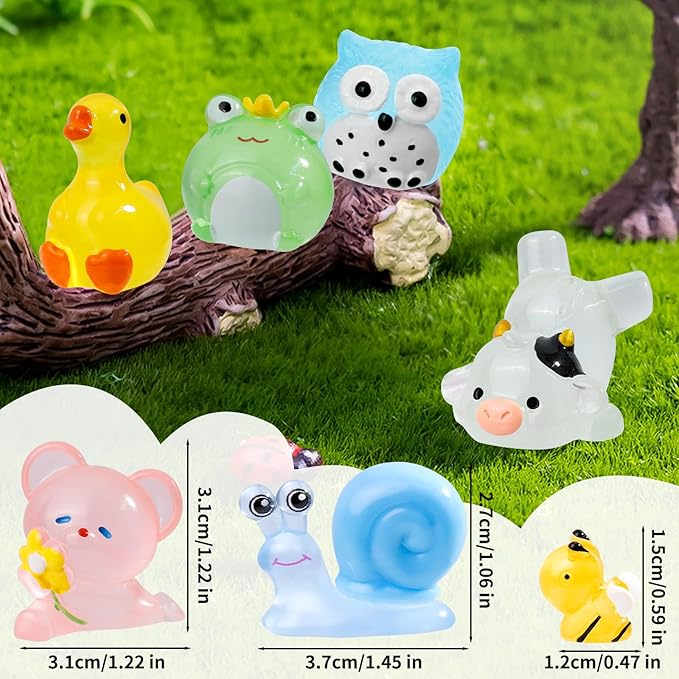80 Pcs Luminous Mini Resin Animals 80 Styles Tiny Little Glow in The Dark Animal Figures to Hide Miniature Ducks Figurines for Party Favors DIY Fairy Garden Dollhouse Micro Landscape Aquarium Decor