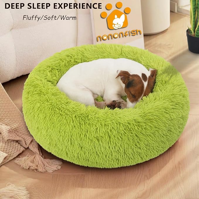 Puppy Bed for Calming Dog 23 Inches Dark Gray Anti-Anxiety Donut Dog Bed for Small Medium Dogs Washable Fuzzy Dog Bed Fits up to 15 lbs Pets Beds for Small Dog