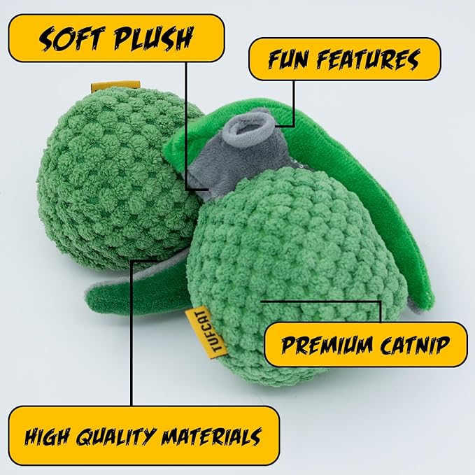 Cat Toy Grenade TNT and Cigar, Cat Toys for Indoor Cats, Kitten Toys, Catnip Toys for Cats of All Breeds, Action Themed Fun for Kicking, Biting, Chewing (Grenade, TNT, & Cigar, 3-Pack)